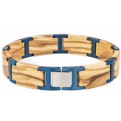 ***COI Titanium Blue/Gold Tone Koa Wood Bracelet With Stainless Steel Clasp(Length: 8.66 inches)-01008AA