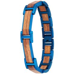 ***COI Titanium Blue/Black Koa Wood Bracelet With Stainless Steel Clasp(Length: 8.66 inches)-01009AA