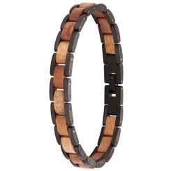 ***COI Titanium Silver/Black Koa Wood Bracelet With Stainless Steel Clasp(Length: 8.66 inches)-01010AA