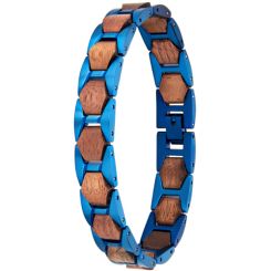 ***COI Titanium Blue/Black Koa Wood Bracelet With Stainless Steel Clasp(Length: 8.66 inches)-01013AA