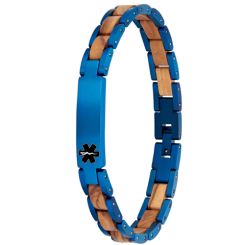 ***COI Titanium Blue/Rose Black Medical Alert Koa Wood Bracelet With Stainless Steel Clasp(Length: 8.66 inches)-01016AA