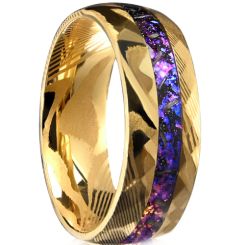 ***COI Gold Tone Tungsten Carbide Damascus Ring With Crushed Opal-01020AA