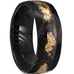 ***COI Black Tungsten Carbide Damascus Ring With Meteorite & Gold Foil-01021AA