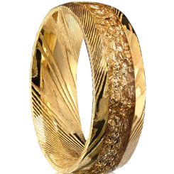 ***COI Gold Tone Tungsten Carbide Damascus Ring With Gold Foil-01022AA