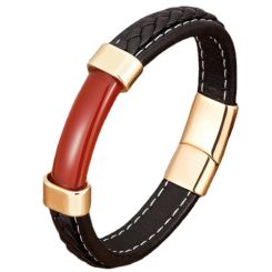 ***COI Gold Tone Titanium Carol Genuine Leather Bracelet With Stainless Steel Clasp(Length: 8.27 inches)-01026AA