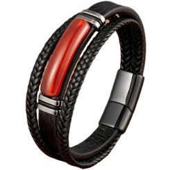***COI Titanium Black Silver Carol Genuine Leather Bracelet With Stainless Steel Clasp(Length: 9.06 inches)-01031AA