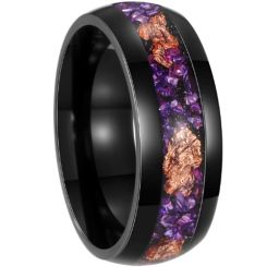 ***COI Black Titanium Amethyst Dome Court Ring With Gold Foil-01038AA