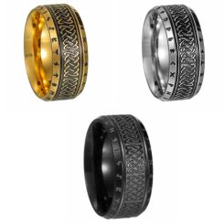***COI Titanium Black/Gold Tone/Silver Trinity Knots Celtic Ring-01039AA
