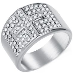 ***COI Titanium Gold Tone/Silver Cross Ring With Cubic Zirconia-01040AA