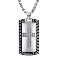 ***COI Titanium Black Gold Tone/Silver Cross Tag Pendant With Cubic Zirconia-01041AA