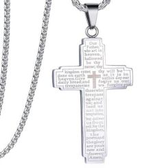 ***COI Titanium Black/Gold Tone/Silver Cross Prayer Pendant-01042AA