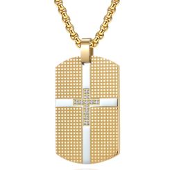 ***COI Titanium Black Gold Tone/Silver Cross Tag Pendant With Cubic Zirconia-01043AA