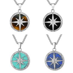 ***COI Titanium Compass Pendant With Semi-Precious Stone-01044AA