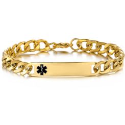 ***COI Titanium Gold Tone/Silver Medical Alert Bracelet With Stainless Steel Clasp(Length: 8.27 inches)-01045AA