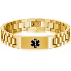 ***COI Titanium Black/Rose/Gold Tone/Silver Medical Alert Bracelet With Stainless Steel Clasp(Length: 8.27 inches)-01046AA