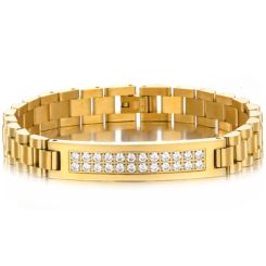 ***COI Titanium Gold Tone/Silver Cubic Zirconia Bracelet With Stainless Steel Clasp(Length: 8.07 inches)-01047AA