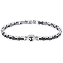 ***COI Titanium Black Silver Faceted Anchor Bracelet With Stainless Steel Clasp(Length: 7.87 inches)-01050AA