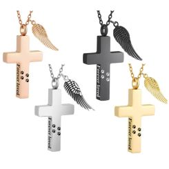 ***COI Titanium Black/Gold Tone/Rose/Silver Cremation Cross Pendant For Ashes of Pets and People-01053AA