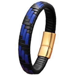 ***COI Gold Tone Titanium Genuine Leather Bracelet With Steel Clasp(Length: 7.48 to 9.06 inches)-01057AA