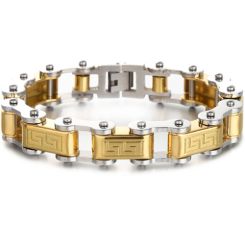 ***COI Titanium Gold Tone Silver Greek Key Pattern Bracelet With Steel Clasp(Length: 9.06 inches)-01061AA