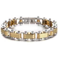 ***COI Titanium Gold Tone Silver Checkered Flag Bracelet With Steel Clasp(Length: 9.06 inches)-01062AA
