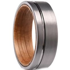 ***COI Tungsten Carbide Offset Groove Ring With Koa Wood-01071AA