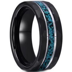***COI Tungsten Carbide Black Silver Turquoise Faceted Ring-01072AA