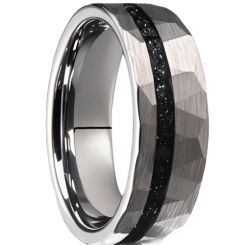 ***COI Tungsten Carbide Faceted Ring With Meteorite-01073AA