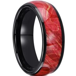 ***COI Black Tungsten Carbide Dome Court Ring With Red Koa Wood-01075AA