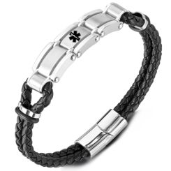 ***COI Titanium Medical Alert Genuine Leather Bracelet With Steel Clasp(Length: 8.27 inches)-01078AA