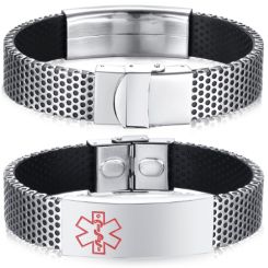 ***COI Titanium Medical Alert Genuine Leather Bracelet With Steel Clasp(Length: 8.07 inches)-01079AA