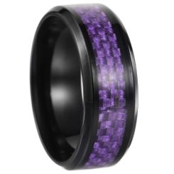 ***COI Black Titanium Purple Carbon Fiber Beveled Edges Ring-01085AA