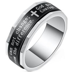 ***COI Titanium Black Silver Cross Prayer Rotating Ring-01087AA