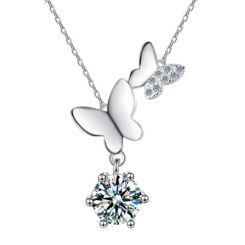 ***COI Sterling Silver 925 Butterfly 1 Carat Solitaire Moissanite Necklace(Length:19.68 inches)-01098AA