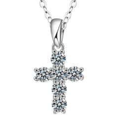 ***COI Sterling Silver 925 0.60ct Moissanite Cross Pendant-01100AA
