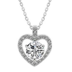 ***COI Sterling Silver 925 1 Carat Solitaire Moissanite Heart Pendant-01101AA