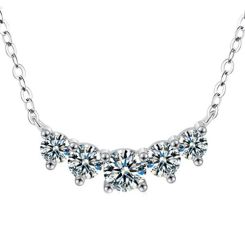 ***COI Sterling Silver 925 Gold Tone/Silver Five Moissanite Necklace(Length: 19.68 inches)-01105AA
