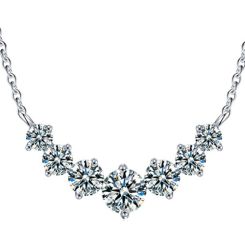 ***COI Sterling Silver 925 Gold Tone/Silver 2 Carat Seven Moissanite Necklace(Length: 19.68 inches)-01106AA
