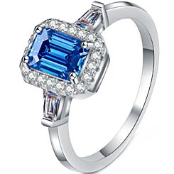 ***COI Sterling Silver 925 1 Carat Blue Moissanite Solitaire Ring-01109AA