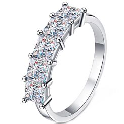 ***COI Sterling Silver 925 2 Carat Princess Cut Five Moissanite Ring-01123AA