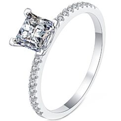 ***COI Sterling Silver 925 1 Carat Princess Cut Moissanite Solitaire Ring-01128AA