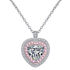***COI Sterling Silver 925 Rose Silver 1 Carat Heart Moissanite Solitaire Pendant-01143AA