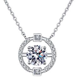 ***COI Sterling Silver 925 1 Carat Moissanite Solitaire Necklace(Length: 19.68 inches)-01145AA