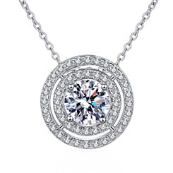 ***COI Sterling Silver 925 1 Carat Moissanite Solitaire Necklace(Length: 19.68 inches)-01147AA