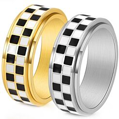 ***COI Titanium Gold Tone/Silver Checkered Flag Step Edges Ring-01151AA