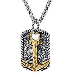 ***COI Titanium Black/Gold Tone/Silver/Gold Tone Silver Anchor Tag Pendant-01153AA