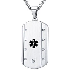 ***COI Titanium Black/Silver Medical Alert Pendant With Cubic Zirconia-01157AA