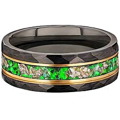 ***COI Titanium Black Gold Tone Crushed Opal Faceted Ring-01169AA