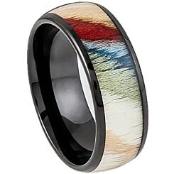 ***COI Black Titanium Koa Wood Dome Court Ring-01171AA