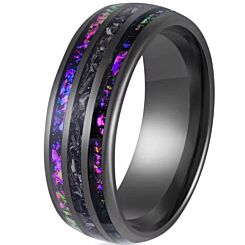 ***COI Black Titanium Crushed Opal & Meteorite Dome Court Ring-01177AA
